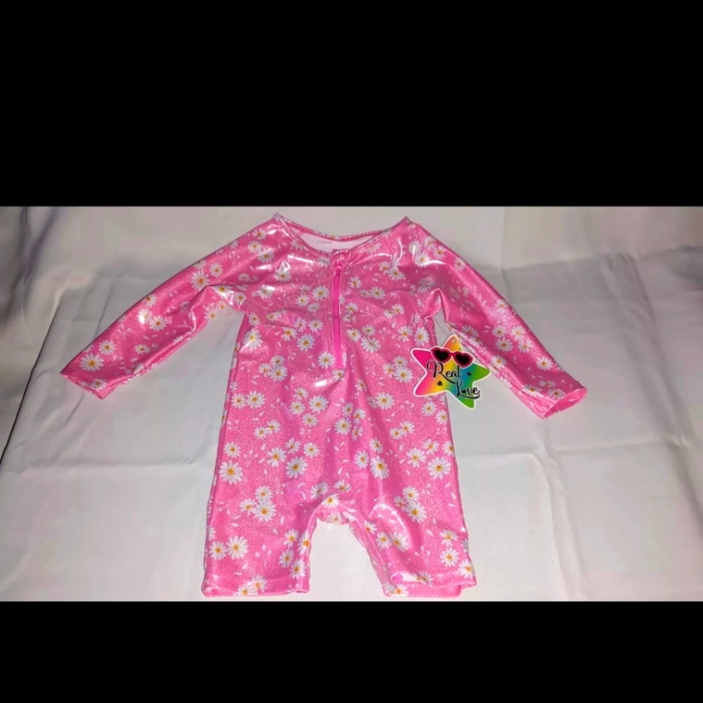Real Love Baby Girls' Shimmer Rashguard 1-Piece Swimsuit, Floral Print, NWT